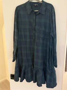 Tuckernuck Blue and Green Plaid Button-Up Shirt Dress